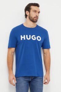 Bavlněné tričko HUGO tyrkysová barva