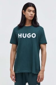 Bavlněné tričko HUGO zelená barva