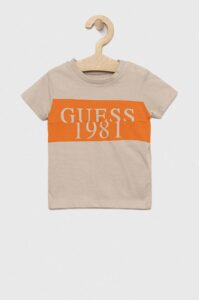Dětské bavlněné tričko Guess béžová