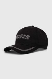 Bavlněná baseballová čepice Guess RHINESTONES černá barva
