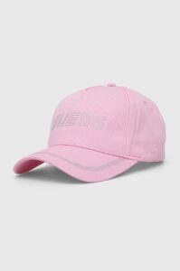 Bavlněná baseballová čepice Guess RHINESTONES růžová barva