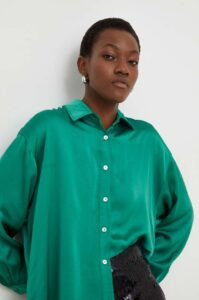 Košile s příměsí hedvábí Answear Lab zelená