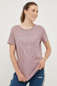 Bavlněné tričko Guess ADELE fialová