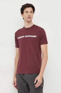 Bavlněné tričko Armani Exchange vínová