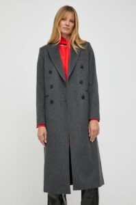 Vlněný kabát Victoria Beckham šedá