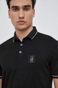 Bavlněné polo tričko Armani Exchange černá barva