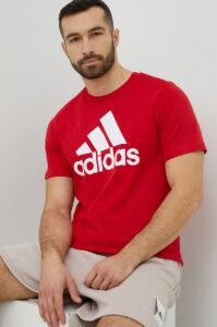 Bavlněné tričko adidas červená barva