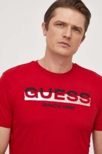 Bavlněné tričko Guess červená barva