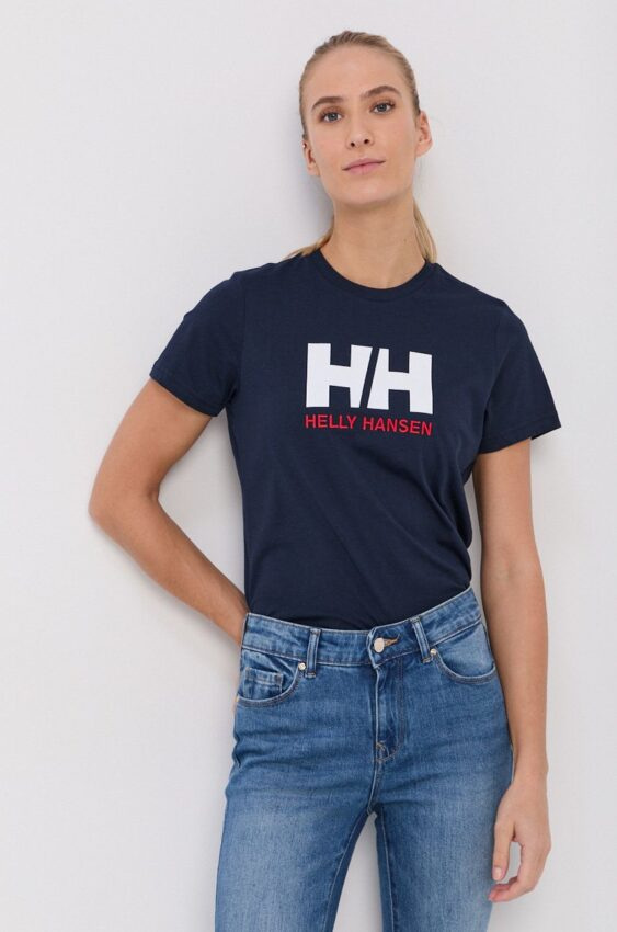 Bavlněné tričko Helly Hansen tmavomodrá