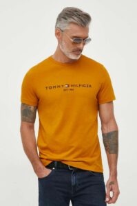 Bavlněné tričko Tommy Hilfiger oranžová