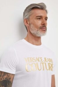 Bavlněné tričko Versace Jeans Couture bílá barva