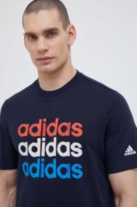 Bavlněné tričko adidas tmavomodrá barva