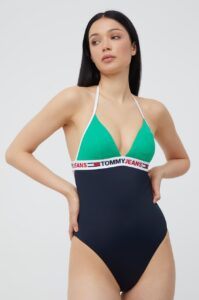 Jednodílné plavky Tommy Hilfiger zelená barva