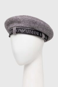 Vlněný baret Emporio Armani šedá