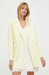 Vlněný kabát Twinset žlutá barva
