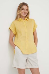 Lněná košile Lauren Ralph Lauren žlutá barva
