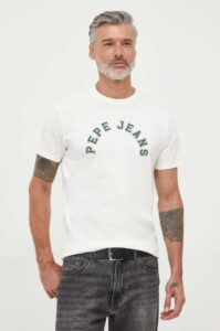 Bavlněné tričko Pepe Jeans Westend béžová