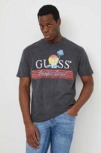 Bavlněné tričko Guess PACIFIC šedá barva
