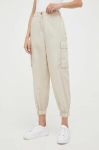 Bavlněné kalhoty Sisley béžová barva