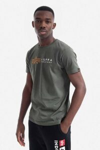 Bavlněné tričko Alpha Industries zelená barva