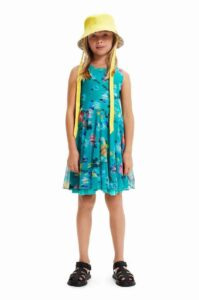 Dětské bavlněné šaty Desigual tyrkysová