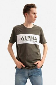 Bavlněné tričko Alpha Industries zelená barva