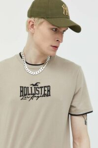 Bavlněné tričko Hollister Co. béžová