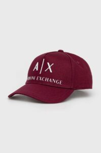 Bavlněná čepice Armani Exchange vínová barva