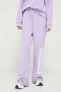 Bavlněné kalhoty HUGO fialová barva