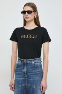 Bavlněné tričko Guess GLOSSY černá
