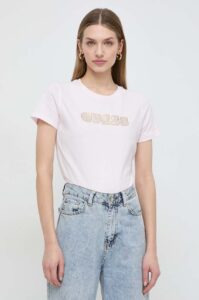 Bavlněné tričko Guess GLOSSY růžová