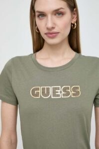 Bavlněné tričko Guess GLOSSY zelená