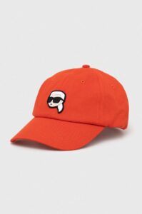 Bavlněná baseballová čepice Karl Lagerfeld oranžová
