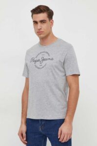 Bavlněné tričko Pepe Jeans Craigton šedá
