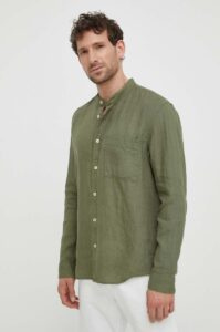 Lněná košile Marc O'Polo zelená barva