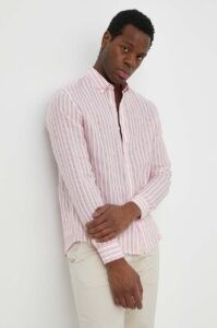 Lněná košile Michael Kors růžová barva