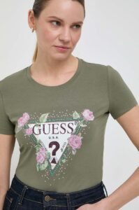 Tričko Guess FLORAL zelená barva
