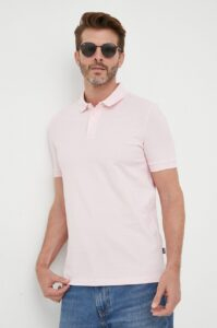 Bavlněné polo tričko BOSS růžová
