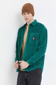 Manšestrová košile Tommy Jeans zelená barva