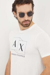 Bavlněné tričko Armani Exchange béžová barva