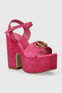 Semišové sandály Guess CLODY růžová